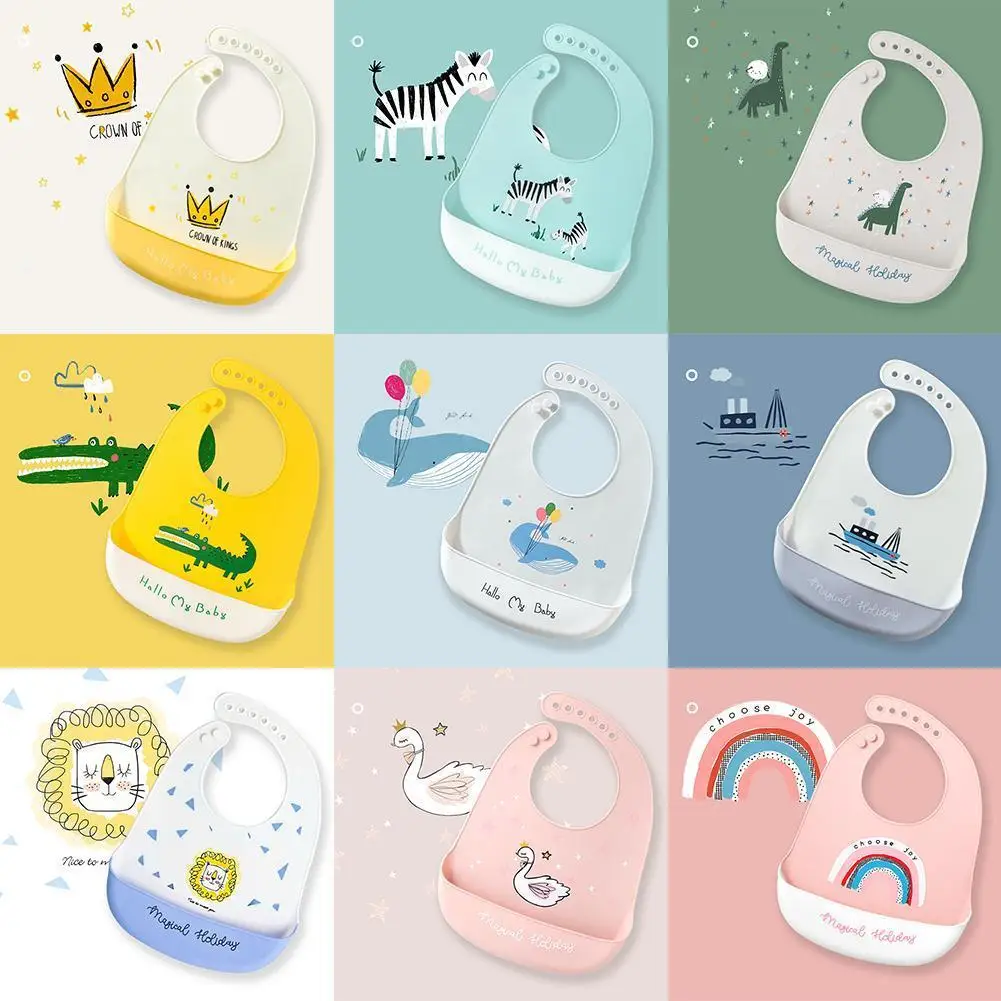 

Baby Bibs Waterproof Silicone Feeding Baby Bibs Newborn Cartoon for Kids Food Catching Adjustable Different styles of Bibs