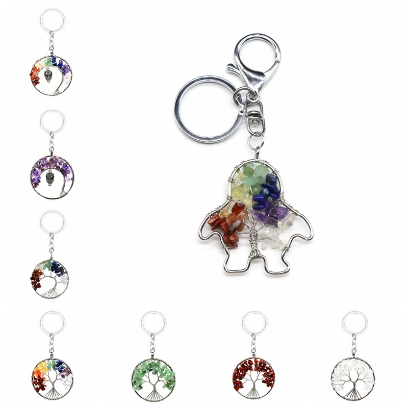 Натуральный камень Дерево жизни кулон брелок 7 Чакра кварцевые камни брелки