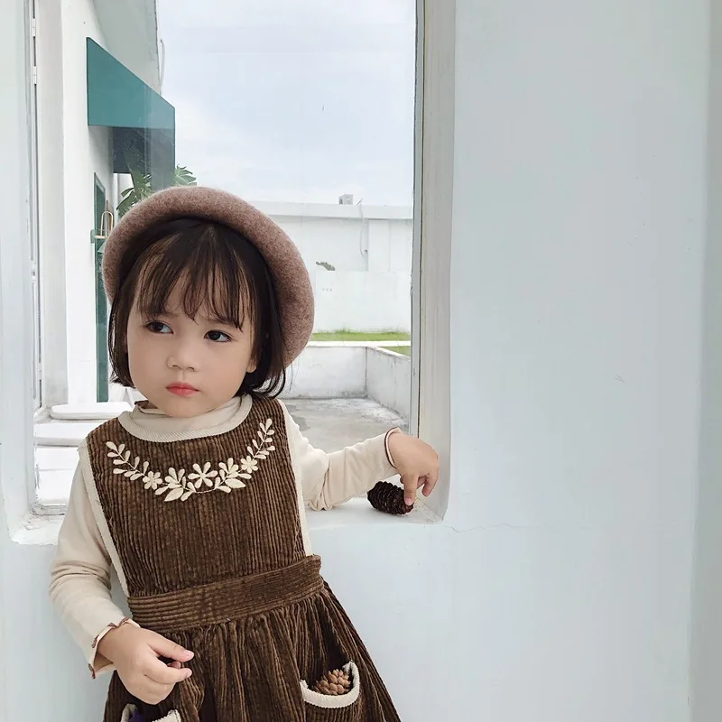 Платье для маленьких девочек осеннее платье без рукавов с цветочной вышивкой