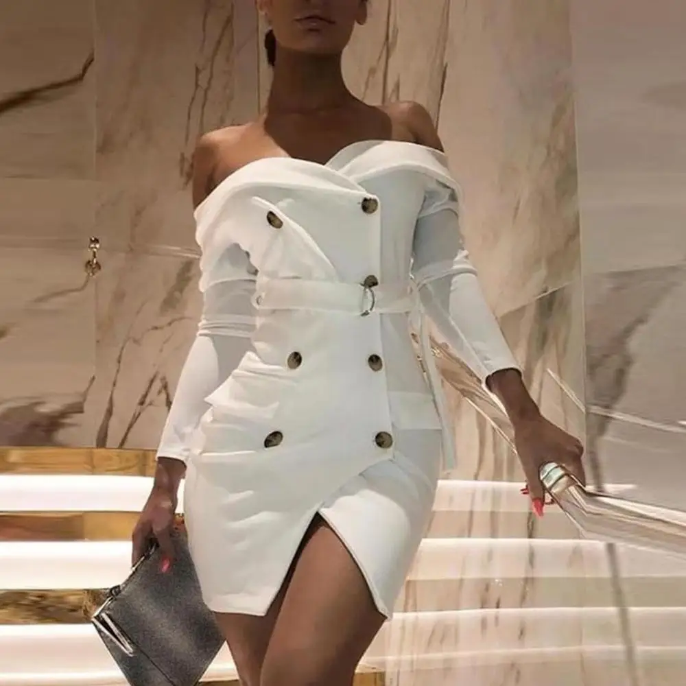 Женское облегающее платье-Блейзер белое однотонное платье мини с длинными