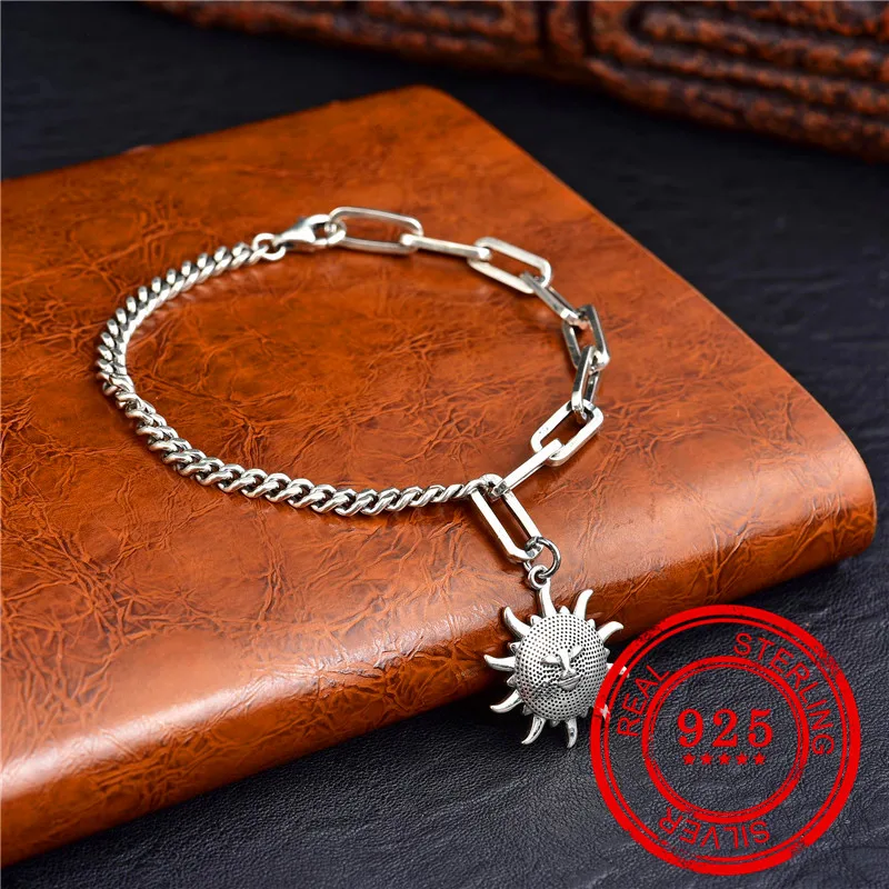 

New Style 100% Sterling Silver 925 Bracelet Sun God Pendant Handmade Chain Lady Gift Party Gift Silver 925 Fashion Jewelry