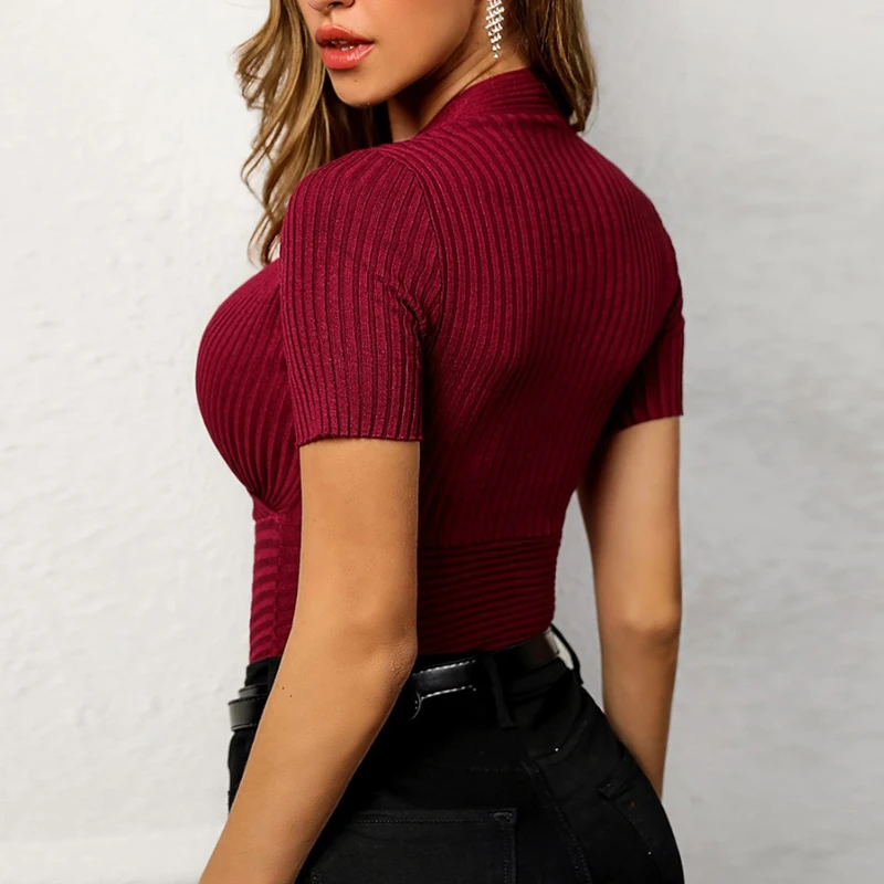 

New Women Office Shirts Top Ladies Short Sleeve Deep V Neck T Shirt Women Bodycon Short Tee Women Tshirts Harajuku Streetwear