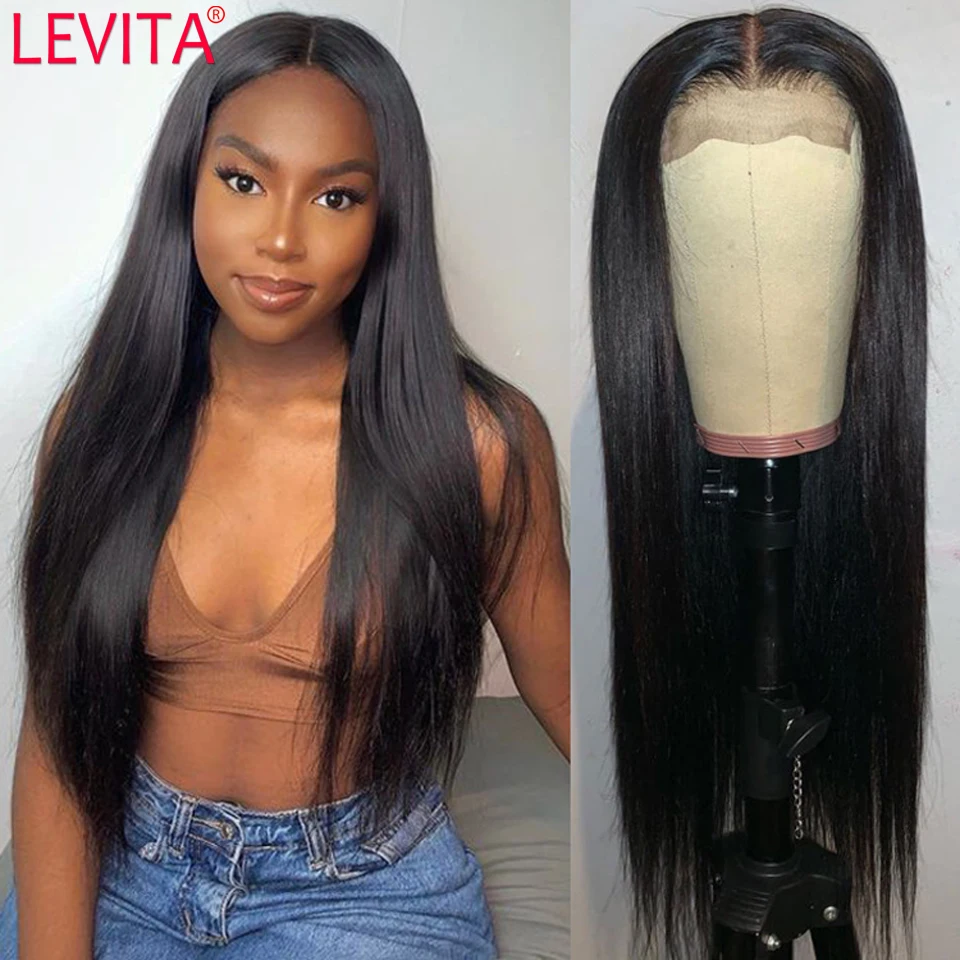 LEVITA прямые человеческие волосы парики 4x4 кружева закрытие парик натуральные