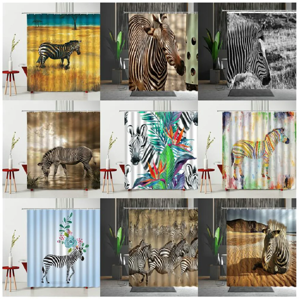 

Africa Animal Zebras Shower Curtain Pattern 3D Printing Housewear Furnishings Bathtub Decoration Multi Size Hanging Curtains