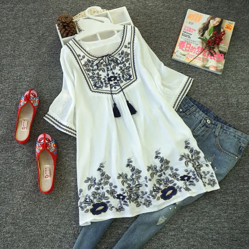 Хлопковая блузка размера плюс Летняя туника 2020 модные повседневные блузки с