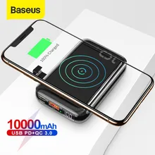 Baseus 10000mAh Qi Wireless Charger Power Bank USB PD Fast Charging Powerbank Portable External Battery Charger For Phone