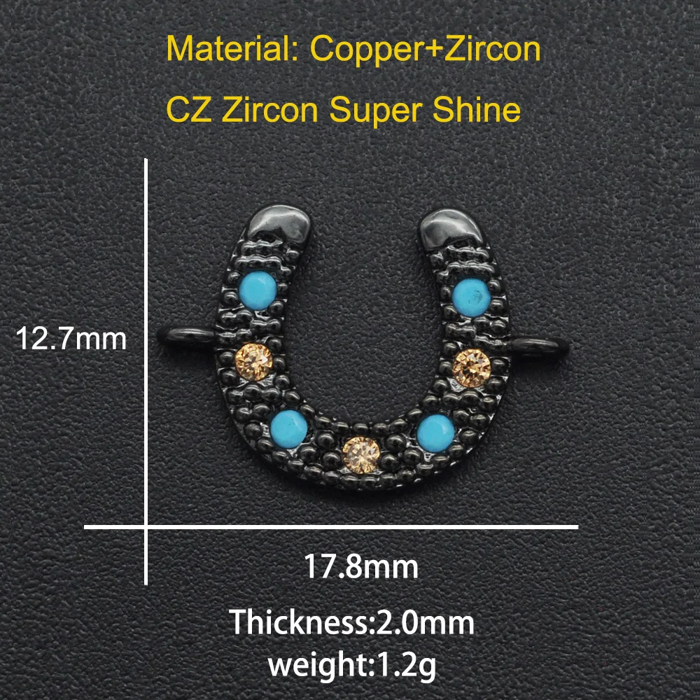 

13x18mm 100% CZ Zircon DIY Jewelry Lucky Horseshoe Connectors Charm Wholesale Bracelet Making Connector Factory Sale