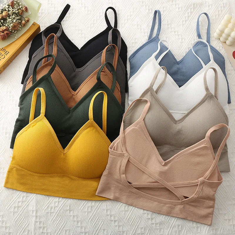

Sexy Crop Tops Women Underwear Seamless Tank Bra Top Padded Fashion Backless Wirefree Comfort Sports Streetwear Vest