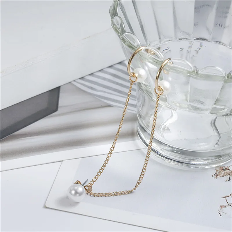1PC Gold Tassel Earring For Women White Imitate Pearl Clip Hook Fake Piercing Cuff earrings Clips Bijouterie Wholesale | Украшения и