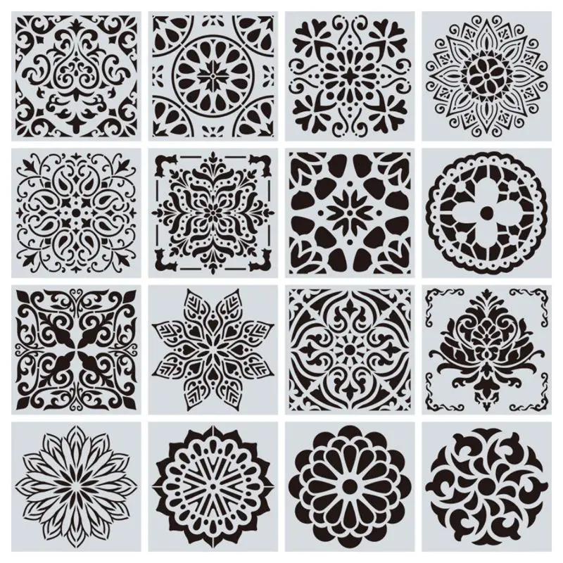 

16pcs Reusable Mandala Painting Stencils Template Floor Wall Tile Fabric Template Drawing Laser Cut DIY Decorations Accessories