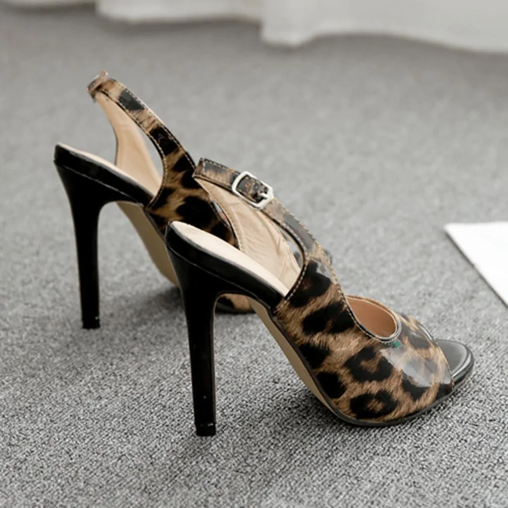 

2020 Summer Women Shoes Sexy Leopard High Heels Open Toe Sandals Buckle Ankle Strap Shoes Fashion Casual Shoes New Pumps