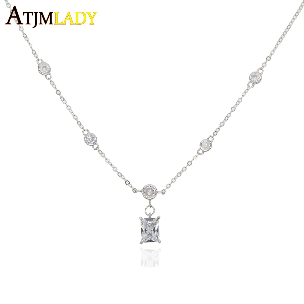 

Женское Ожерелье с круглой цепочкой, ювелирное изделие из стерлингового серебра 925 пробы с кубическим цирконием