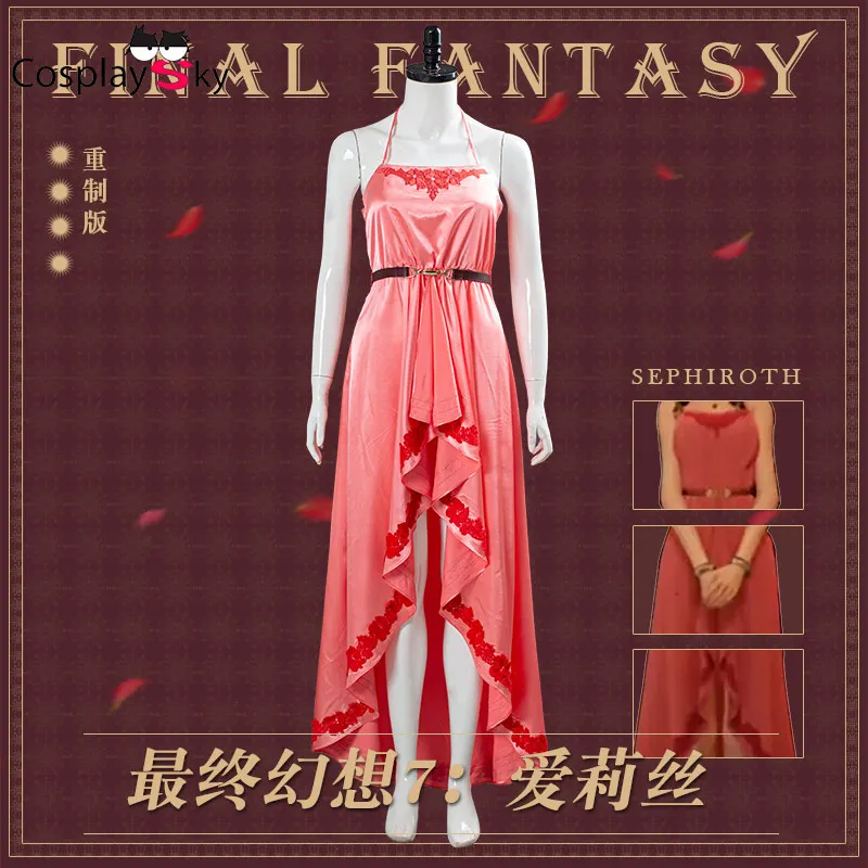 

Аниме! Final Fantasy 7 Remake Aerith Gainsborough Bee Hotel Персиковое розовое длинное платье пикантная униформа косплей костюм Бесплатная доставка