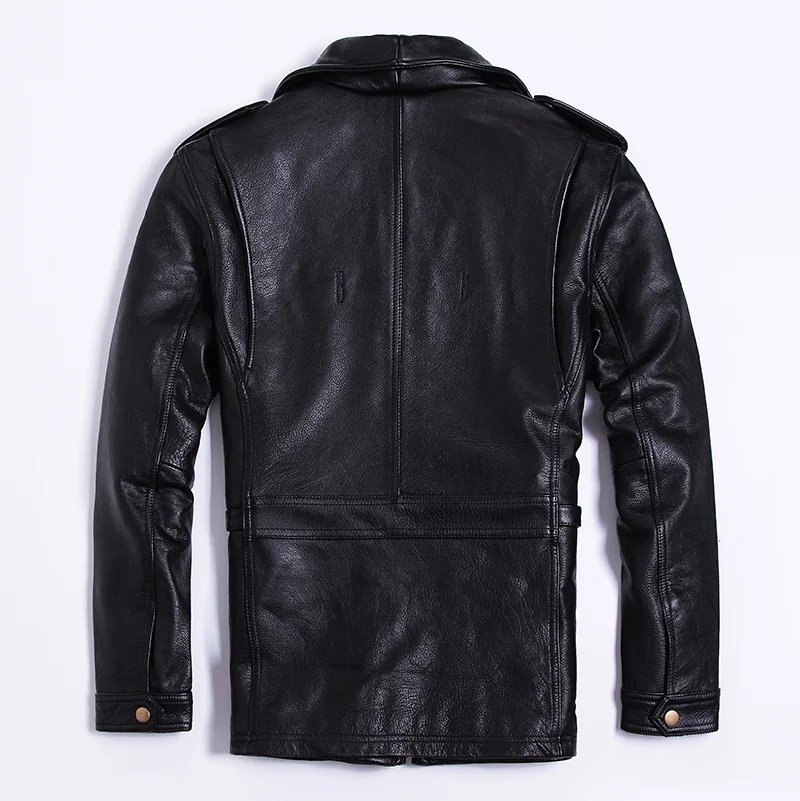 Мужская кожаная куртка с воротником-стойкой черная приталенная из натуральной