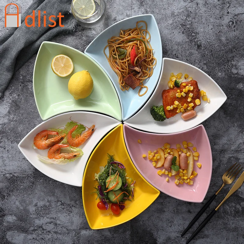

6pcs Handcraft Creative Porcelain Serving Platter Dinnerware Ceramic Plates Dishes Tray Home Fruit Snack Food Container Kitchen