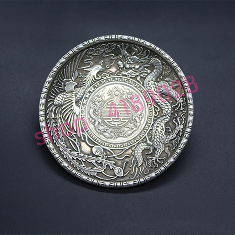 Чисто белая медь мозаика серебряного доллара дракона и тарелка