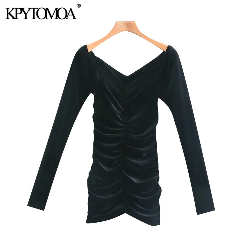 

KPYTOMOA женское 2021 сексуальное модное Плиссированное бархатное мини-платье винтажные женские платья с широким V-образным вырезом и длинным ру...