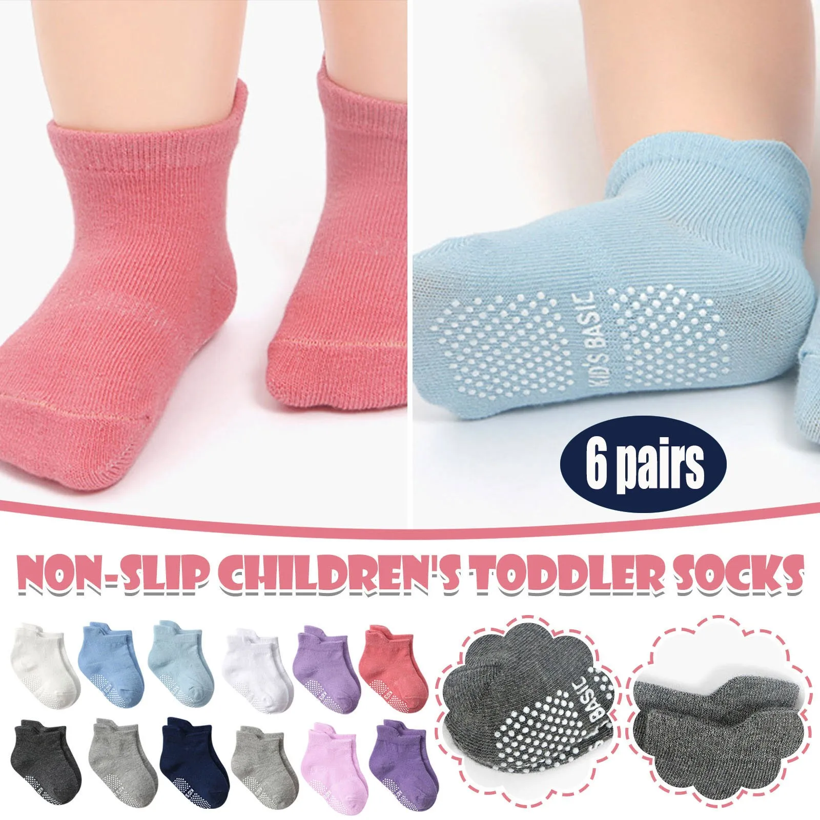 

6 пар/компл. Детские Цвет» носки с нескользящей подошвой для детей ясельного возраста вязаные на весну, лето и осень, детские короткие носки ...