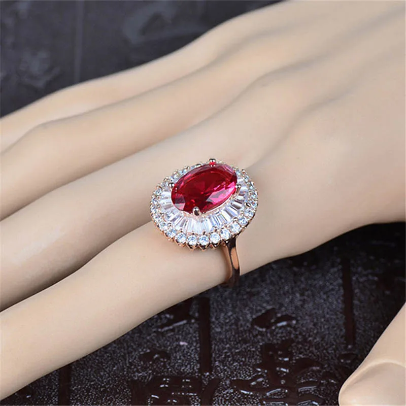 

BIJOX STORY classic 925 sterling silver jewellery ring with oval shape ruby rings for female wedding promise party gift size 6-8