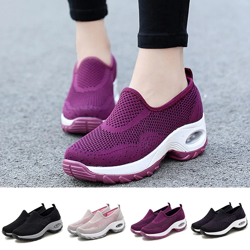 

New Stylish Women's Vulcanized Shoes Slip On Wedges Platform Loafers Woman Chunky Sneakers Breathable Female Gym Fitness Shoes