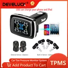 Автомобильный прикуриватель Develuck, беспроводной Универсальный TPMS цифровой TPMS, система сигнализации давления в шинах, 4 внешних внутренних датчика