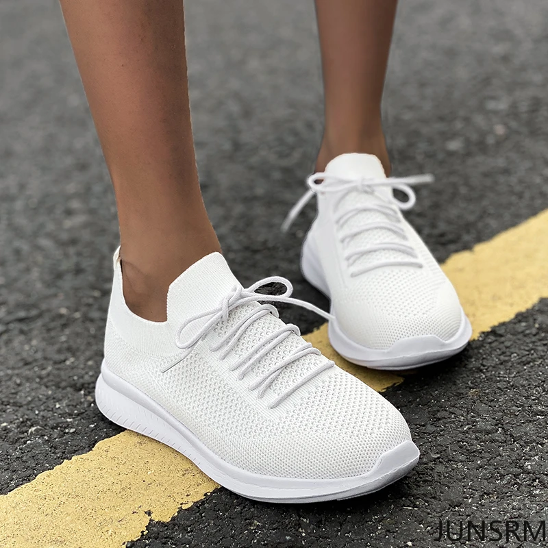 

Women's Sneakers 2021 Breathable Knitted Casual Autumn Socks Shoes Lace Up Ladies Shoes Female Students Vulcanized Running Shoes