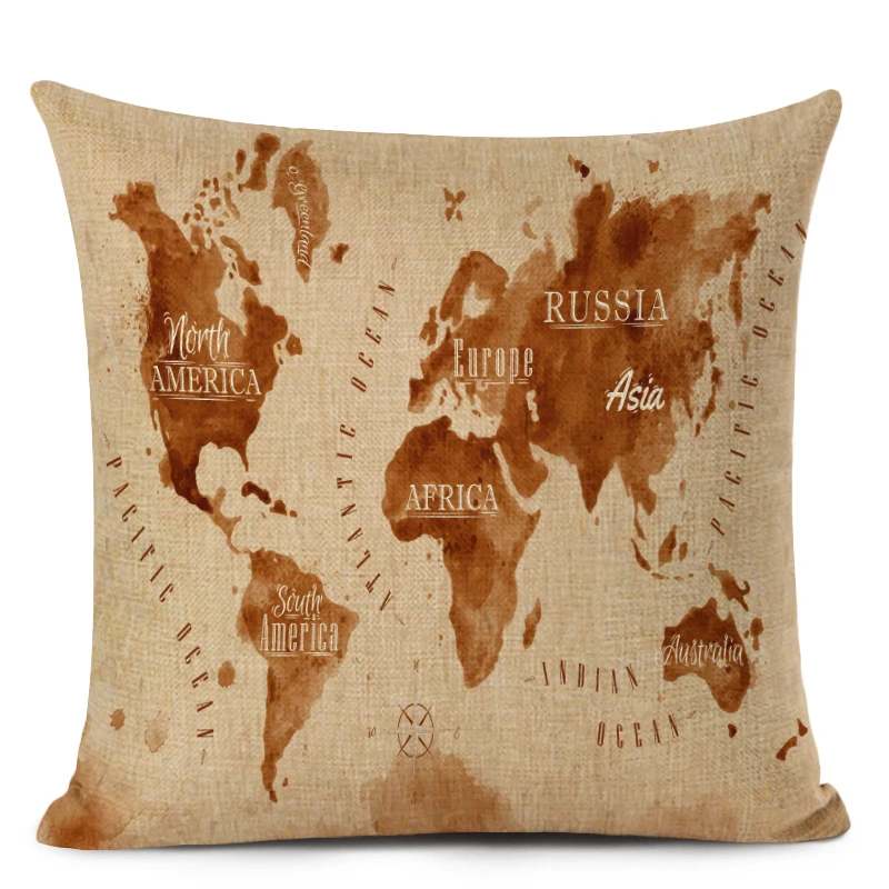 Акварель Винтаж Стиль карта Наволочка на подушку мир Подушка с изображением