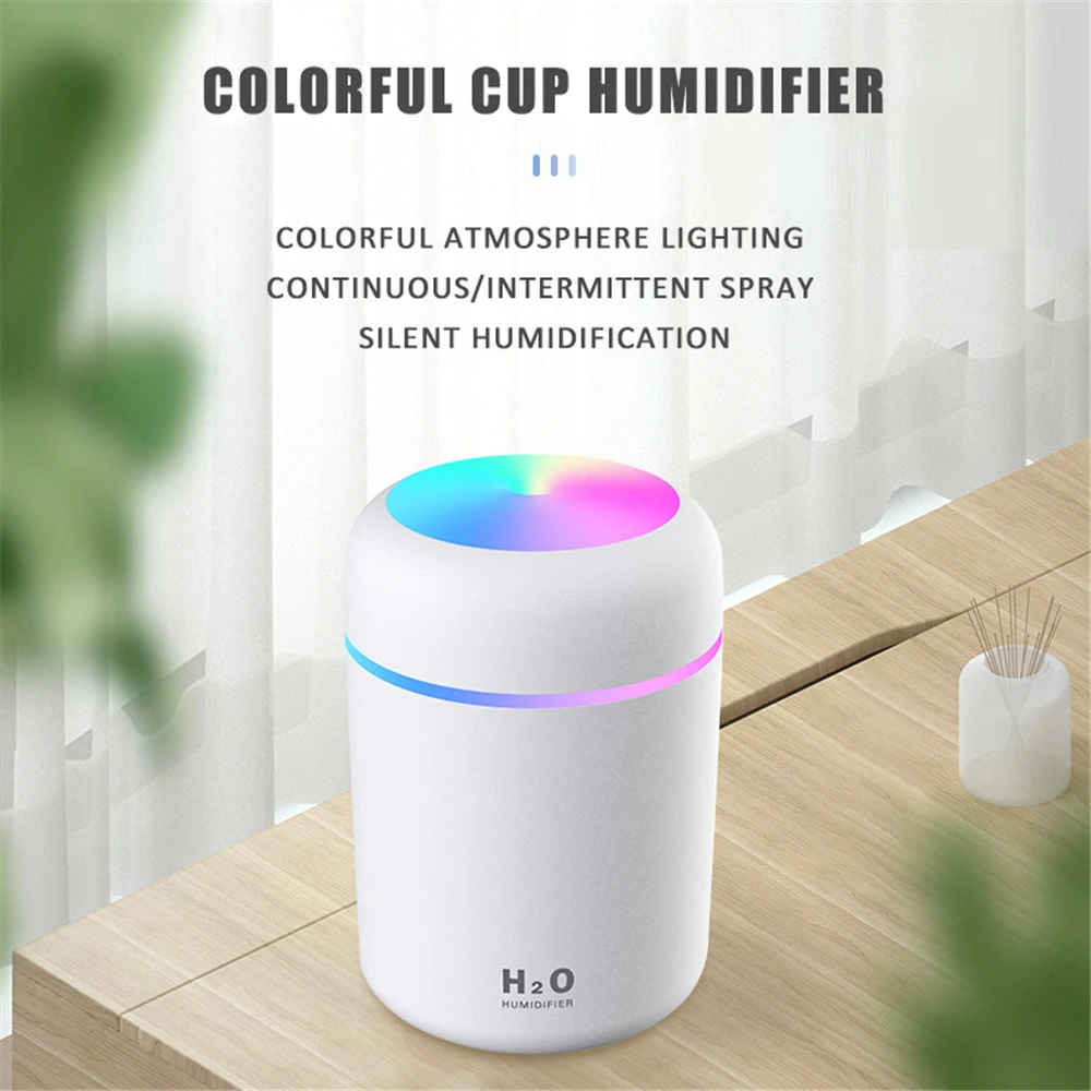 

300ml Air Humidifier USB Ultrasonic Aroma Essential Oil Diffuser Romantic Soft Night Light Mini Cool Mist Maker Purifier