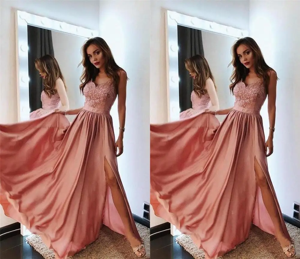 Женское длинное вечернее платье элегантное розовое шифоновое трапециевидной