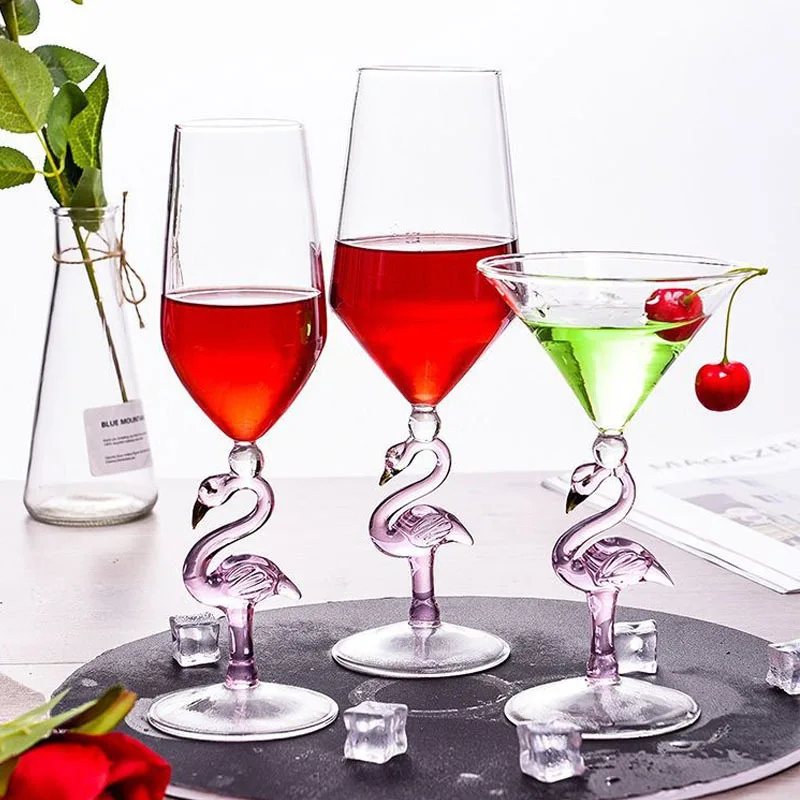 

2Pcs Creative Flamingo Cocktail Glass Nverted Cone Shaped Champagne Martini Crystal Goblet Wedding Birthday Party Wine Glass Cup