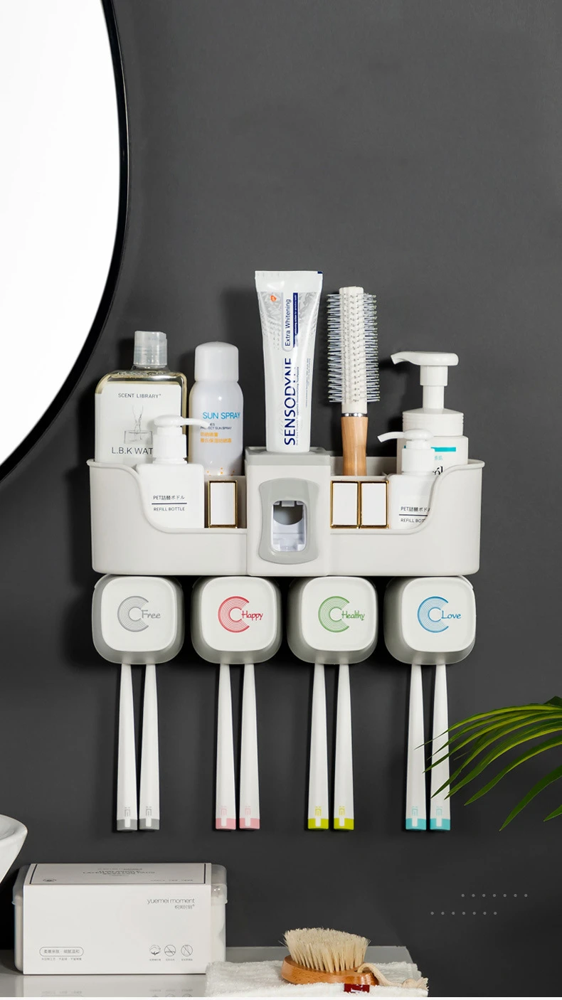 4pcs Multifunctional Toothbrush Holder Bathroom Accessories Set Automatic Toothpaste Dispenser Holder Bathroom Storage