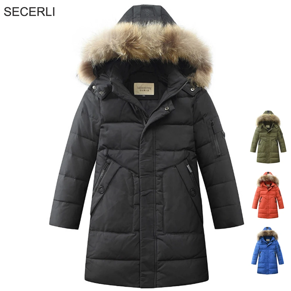 

-30℃ Russian Winter Boys Down Jacket Clothing Fur Hooded Big Boy Winter Long Coat Clothes 5-15Y Kid SnowSuit Parka Outerwear