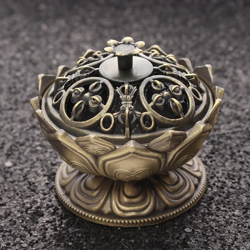 

Chinese Traditional Retro Lotus Metal Incense Burner Holder Flower Statue Censer Ornaments Crafts Gift Home Room Decor Cyans
