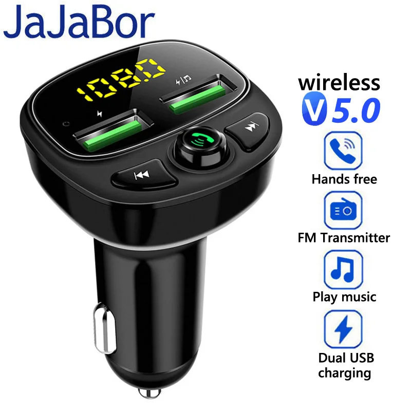 

JaJaBor FM Transmitter Wireless Bluetooth 5.0 Handsfree Car Kit Audio MP3 Player Voltage Detection Dual USB QC3.0 Car Charger