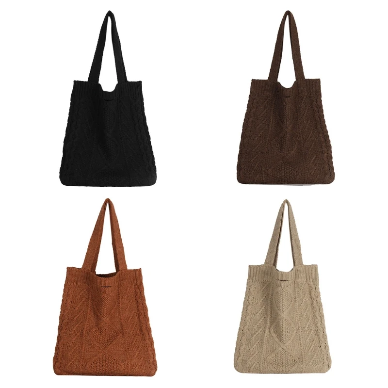 

Knitted Wool Plush Casual Girl Shoulder Bag Reusable Shopping Bags Tote Bag