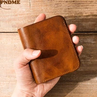 pndme simple genuine leather mens short small wallet fashion vintage high quality natural real cowhide womens mini coin purse