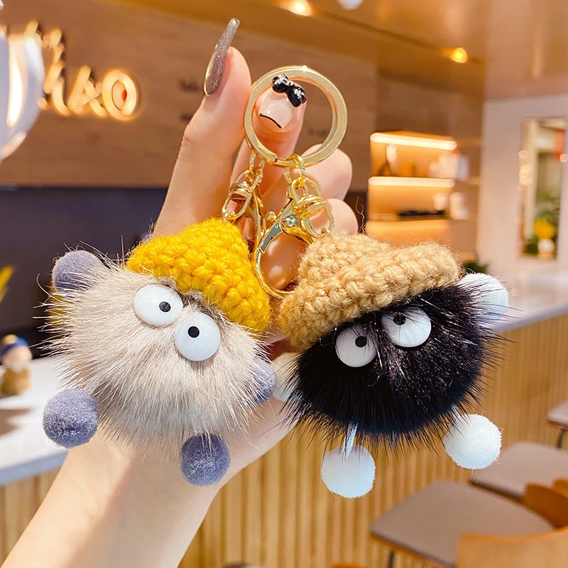 

Брелок с маленькими брикетками из меха норки, женский милый плюшевый брелок с кольцом для сумки, брелок с подвеской с помпоном