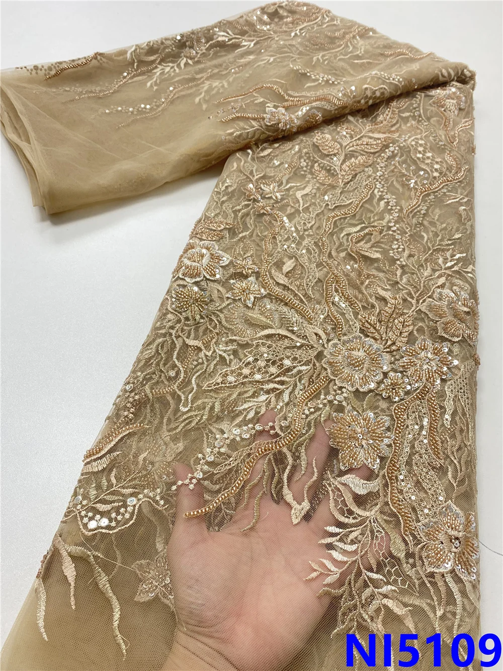 

XIYA Luxury Sequin Embroidery French Mesh Lace Latest African Laces Handmade Beaded Brown Dress Tulle Net Lace Fabric NI5109
