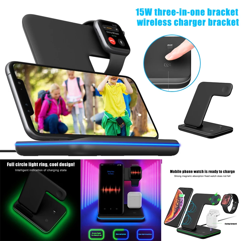 

Mobile Phone Wireless Charger 15W Fast Charging 3 in 1 for Smart Watch Earphone DJA88