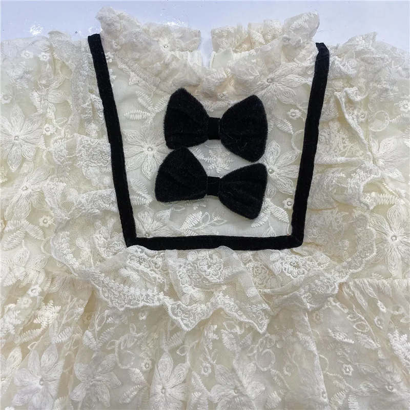 

2021 Baby Girls Lace Dress Spring Aurumn Dresses Long-Sleeved Lace Dress Children Bowknot Foreign Princess Dress Kids Clothing