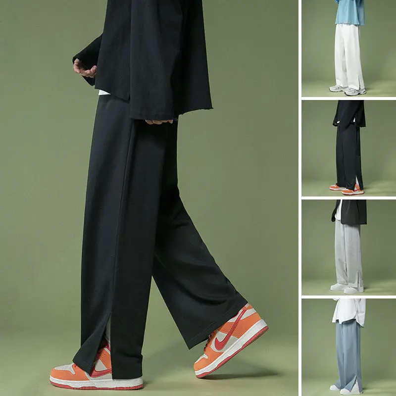 

Korean Version Of Solid Color Drape Casual Pants Men's Hem Split Straight Wide-leg Pants Men's Harajuku Streetwear Mopping Pants