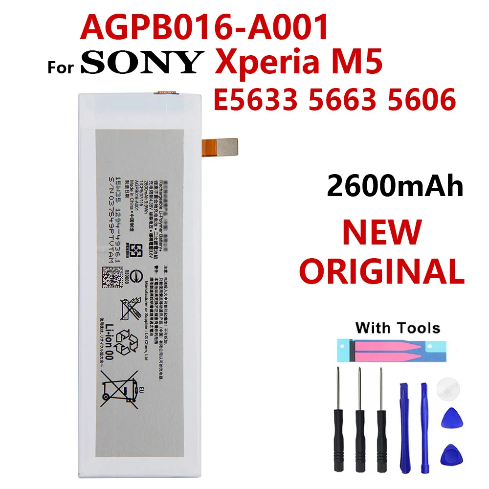 

100% Genuine 2600mAh AGPB016-A001 Battery For Sony Xperia M5 E5603 E5606 E5653 E5633 E5643 E5663 E5603 E5606 Batteria With Tools