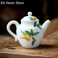 150ml handpainted loquat ceramic teapot white porcelain tea maker single pot with filter household kung fu tea small teapot gift