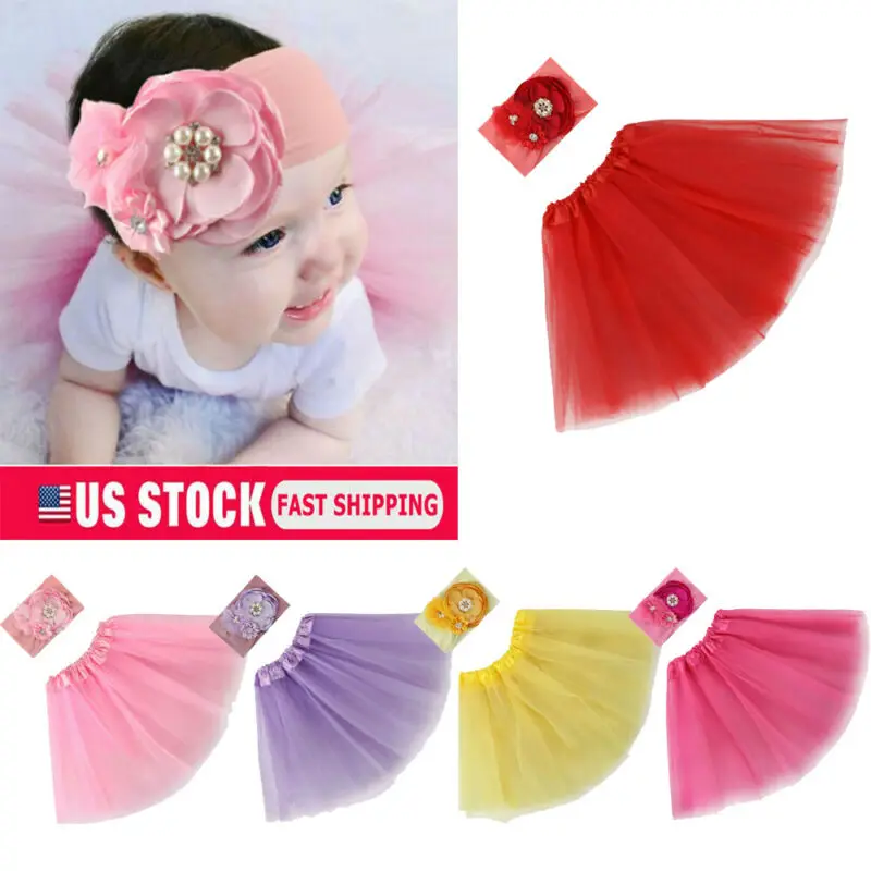 Костюм для новорожденных девочек юбки-пачки с цветочной повязкой на голову наряд