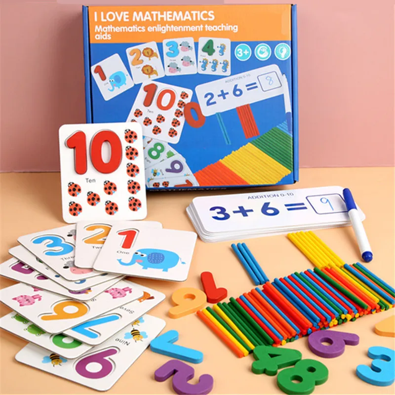 

Montessori Mathematical Toys Counting Stick Number Cognition Matching Early Education Wooden Teaching Aids Gifts for Children