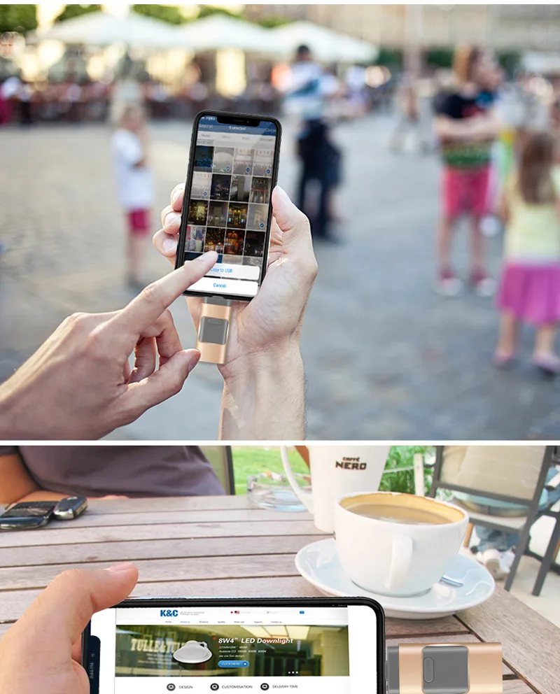Флэш-накопитель USB для iPhone X / 8/7/7 Plus / 6 / 6s / 5 / SE / ipad OTG Pen Drive HD Picture Stick 16 ГБ 32 ГБ 64 ГБ 128 ГБ Плюс DIY ЛОГОТИП и DJ Music Pendrive USB 3.0 и Dropshipping