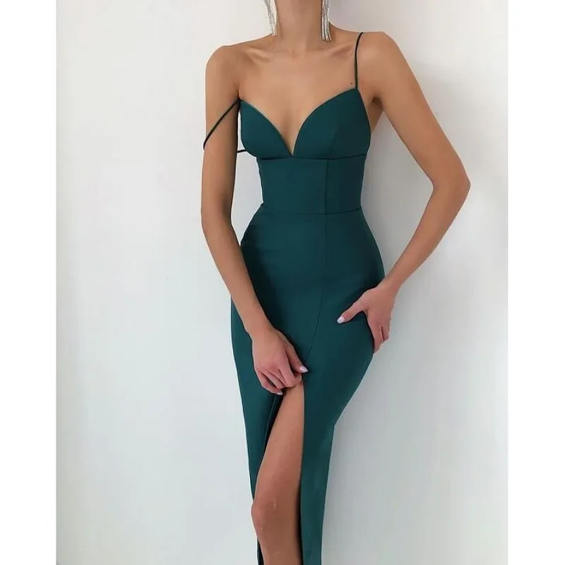 

Elegant Women High Slit Midi Bodycon Dress Sexy Spaghetti Straps Corset Dress Gown Club Party Vestidos Backless Clothes