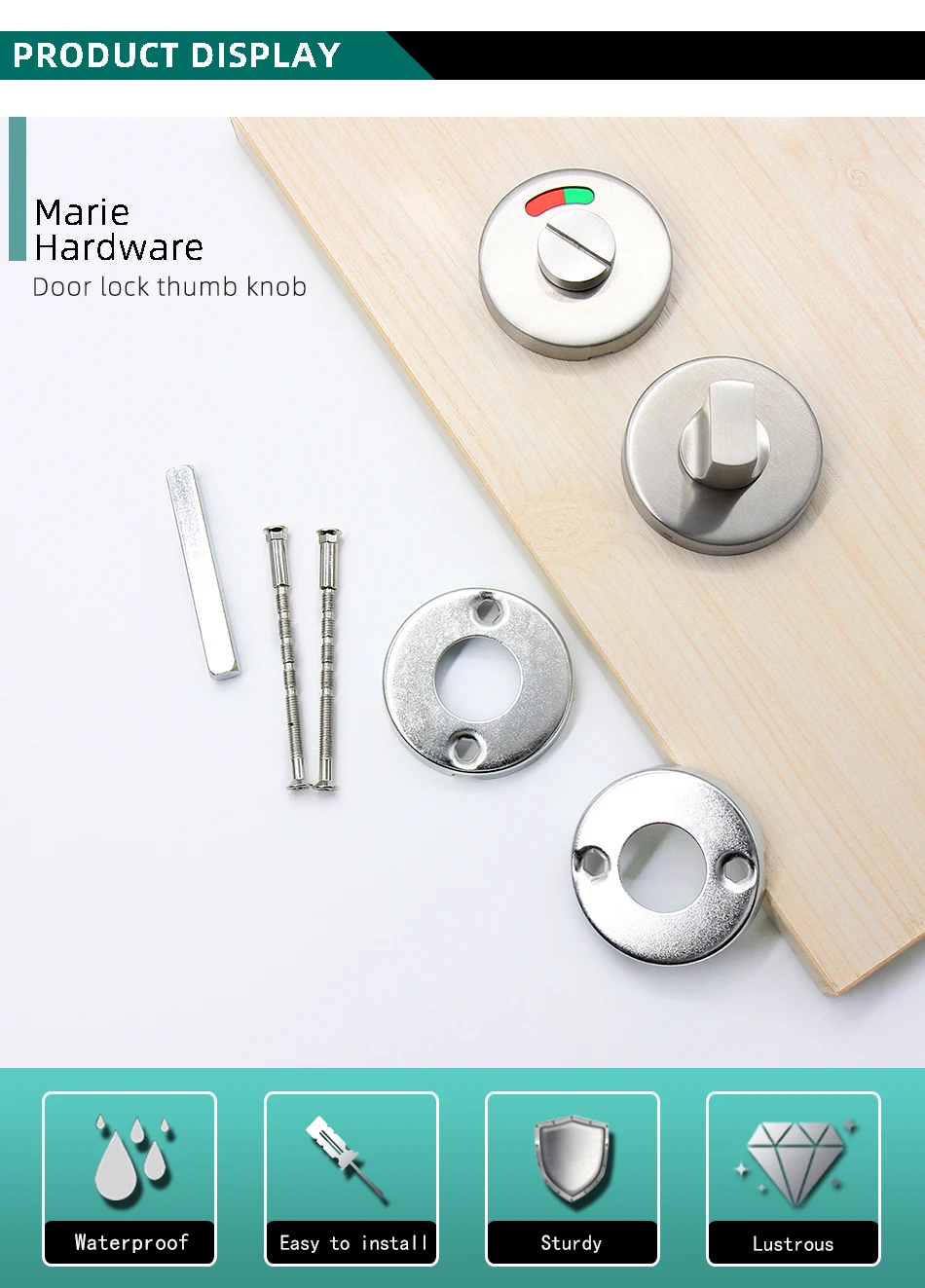 Bathroom Hardware Fittings Toilet Cubicles Indicator WC Door Lock Thumb Turn Knob Stainless Steel