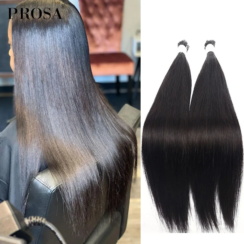 Brazilian Straight Hair I Tip Human Bundles Hairpiece Natural Microlink Hair Extension 28 Inch 3 Bundles for Black Women Prosa