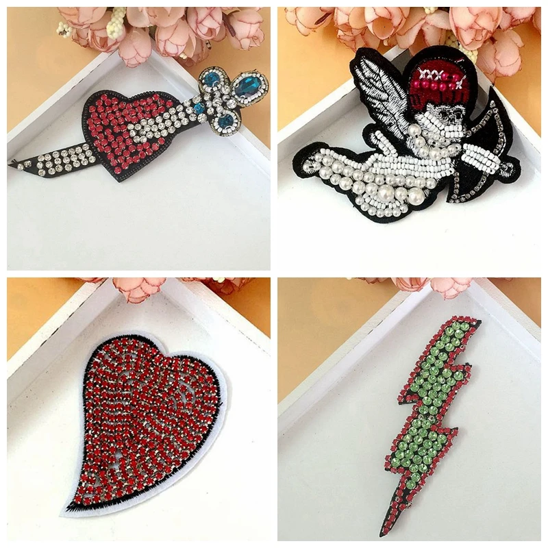 Стразы в форме сердца Украшенные бусинами и кристаллами Одежда с нашивками Обувь